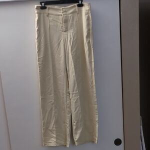 Women's Cream Highrise Wide-Leg Trousers